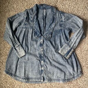 Free People Charlie Denim Button-Up Cotton Shirt